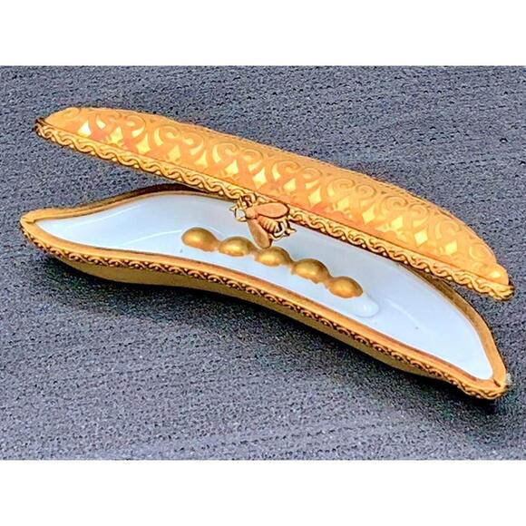 Authentic Vintage Limoges France Gold Bean Pod Trinket Box Numbered Incrustation